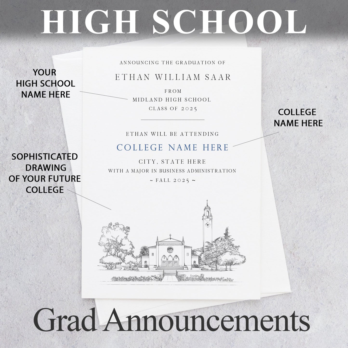 High School Graduation Announcements with College Bound University for California Schools, HS Grad