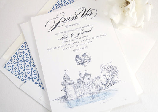 Little Mermaid Fairytale Wedding Inspired Rehearsal Dinner Invitations (set of 25 cards)