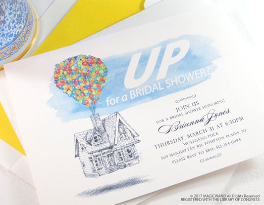 UP Bridal Shower Invitations, UP house, Balloons,  Fairytale Wedding, Disney bridal shower, Hand Drawn (set of 25 cards & envelopes)