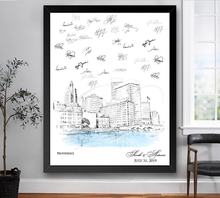 Providence, Rhode Island Skyline Guestbook Print, Guest Book, Bridal Shower, Wedding, Custom, Alternative Guest Book (8 x 10 - 24 x 36) - Darlington Guestbooks
