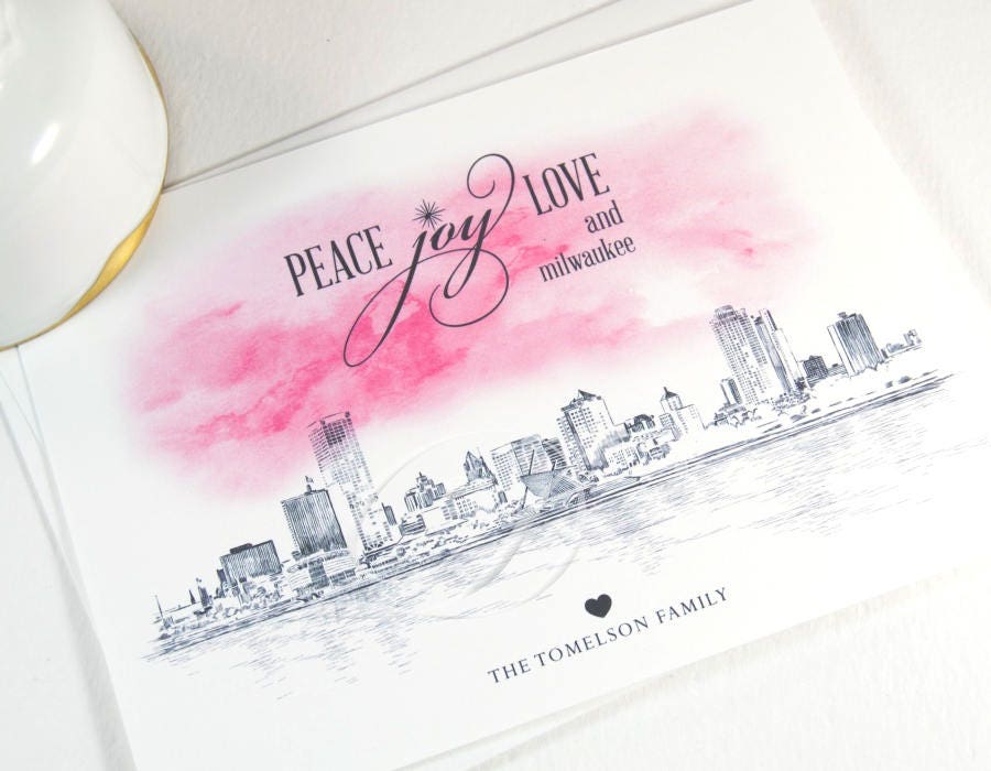 Milwaukee Skyline Christmas Cards, Minnesota, Holiday Cards, Xmas Cards, Holiday Party Invitations (Set of 25)
