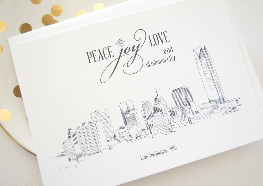 Oklahoma City Skyline Christmas Cards, Holiday Cards, Xmas Cards, Holiday Party Invitations (Set of 25)