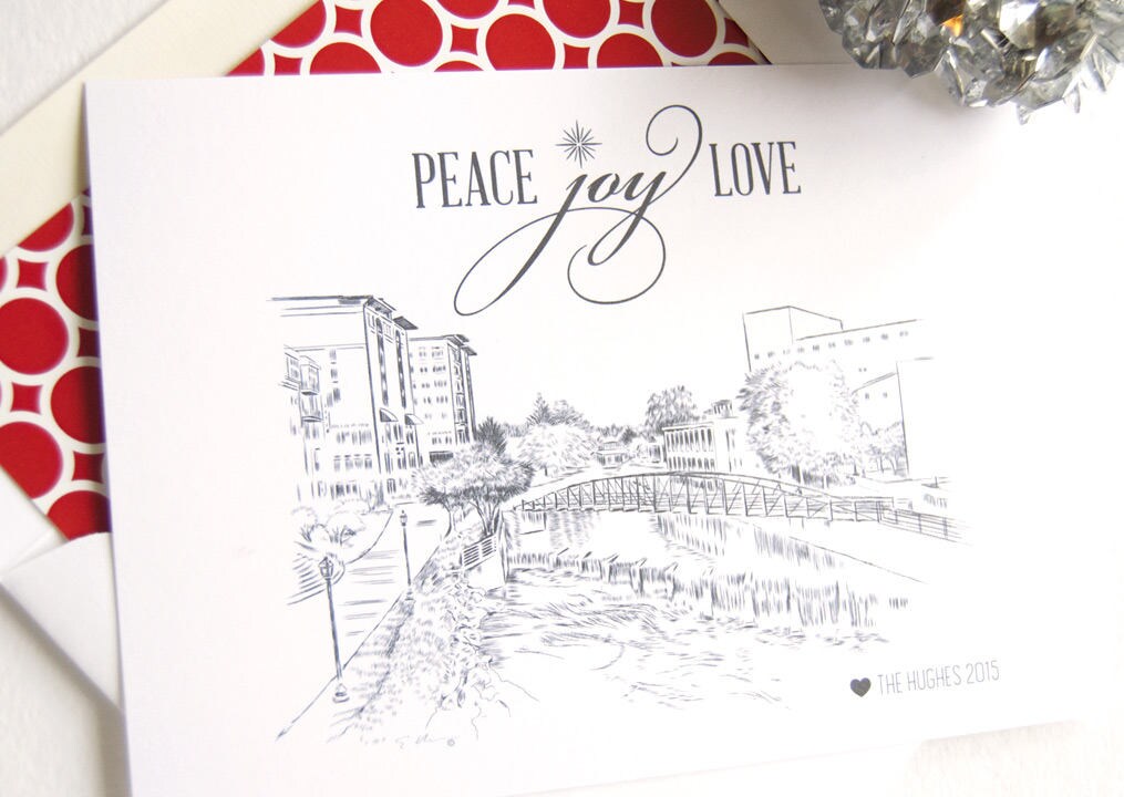Greenville Skyline Christmas Cards, South Carolina, Holiday Cards, Xmas Cards, Holiday Party Invitations (Set of 25)