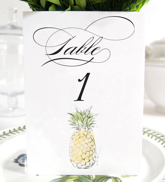Pineapple Table Numbers, Hawaiian Themed Wedding, Beach (1-10)