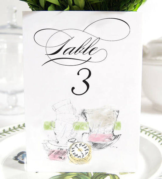 Alice in Wonderland Table Numbers, Fairytale Wedding, Disney Table Numbers (1-10)