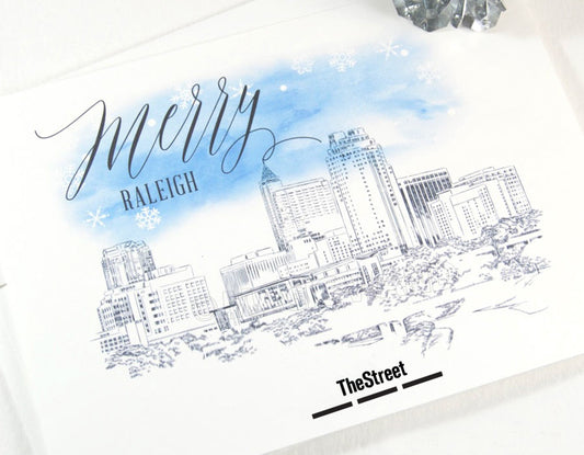 Raleigh Skyline Corporate Christmas Cards, Holiday Cards, Xmas Cards, Holiday Party, Company Cards, Law Firms, Downtown (Set of 25)