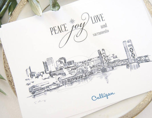 Sacramento Skyline Corporate Christmas Cards, Holiday Cards, Xmas Cards, Holiday Party, Company Cards, Law Firms, Downtown (Set of 25)
