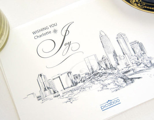 Charlotte Skyline Corporate Christmas Cards, Holiday Cards, Xmas Cards, Holiday Party, Company Cards, Law Firms, Downtown (Set of 25)m