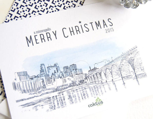 Minneapolis Skyline Corporate Christmas Cards, Holiday Cards, Xmas Cards, Holiday Party, Company Cards, Law Firms, Downtown (Set of 25)
