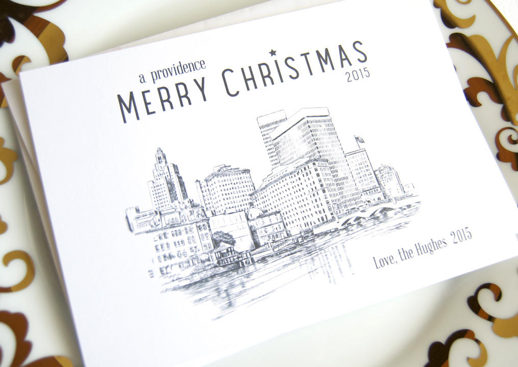 Providence Skyline Christmas Cards, Rhode Island, Holiday Cards, Xmas Cards, Holiday Party Invitations (Set of 25)