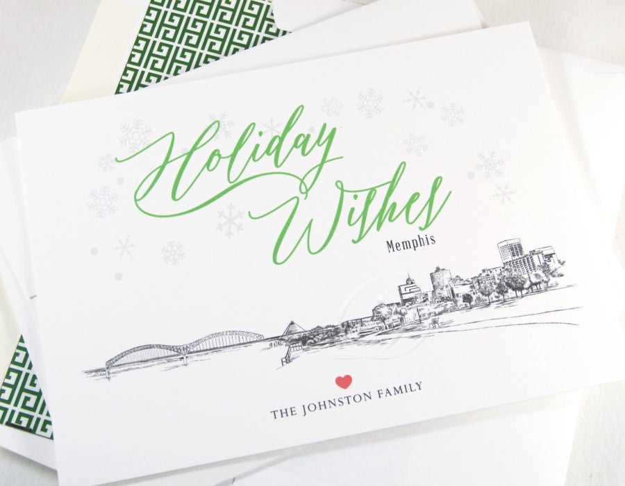 Memphis Pyramid Skyline Christmas Cards, Tennessee, Holiday Cards, Xmas Cards, Holiday Party Invitations (Set of 25)