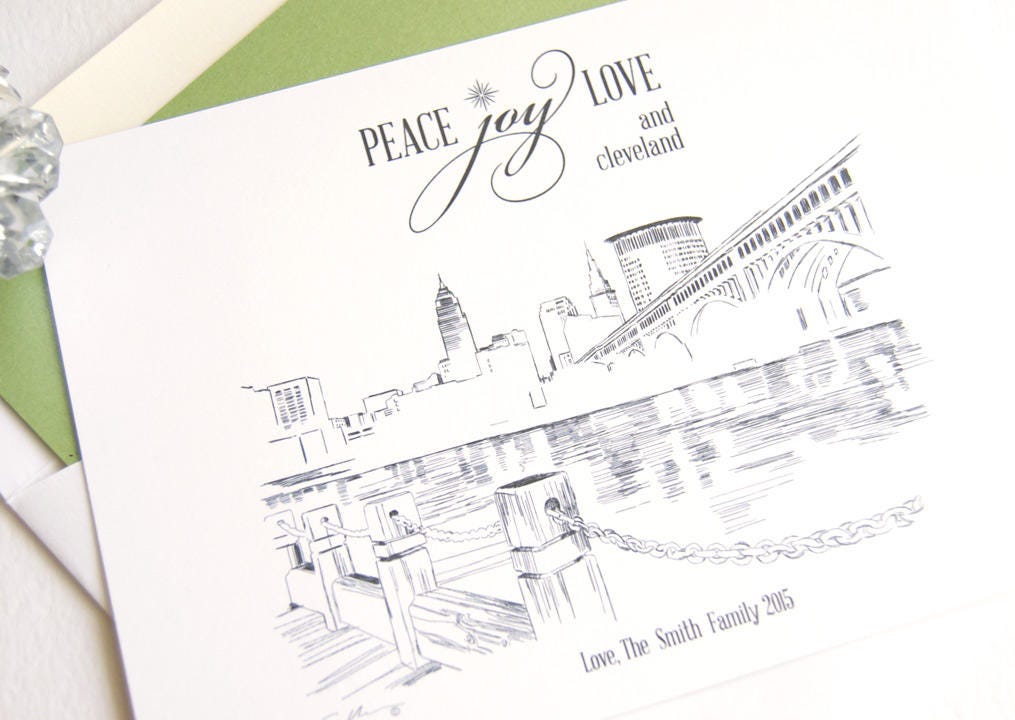 Cleveland Skyline Christmas Cards, Ohio, Holiday Cards, Xmas Cards, Holiday Party Invitations (Set of 25)