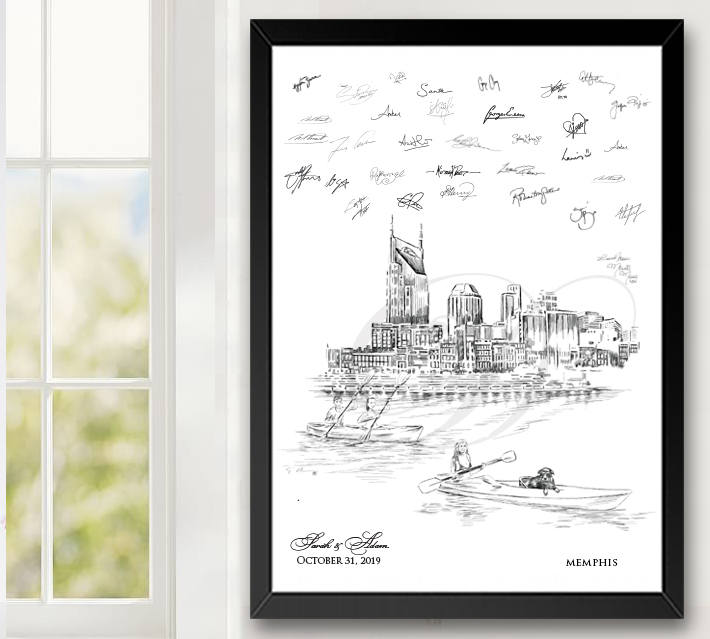 Memphis Kayak Guestbook Print, Guest Book, Tennessee, Bridal Shower, Wedding, Custom, Alternative, Baby Shower, Family Reunion, FREE PEN - Darlington Guestbooks