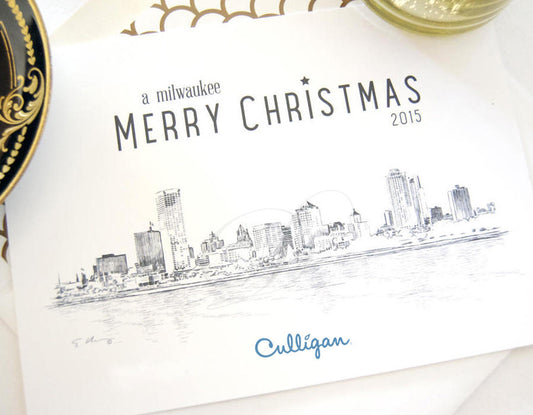 Milwaukee Skyline Corporate Christmas Cards, Holiday Cards, Xmas Cards, Holiday Party, Company Cards, Law Firms, Downtown (Set of 25)