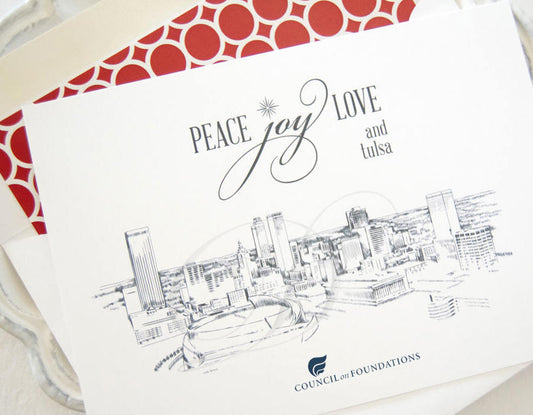 Tulsa Skyline Corporate Christmas Cards, Holiday Cards, Xmas Cards, Holiday Party, Company Cards, Law Firms, Downtown (Set of 25)