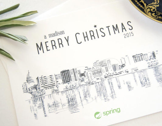 Madison, WI Skyline Corporate Christmas Cards, Holiday Cards, Xmas Cards, Holiday Party, Company Cards, Law Firms, Downtown (Set of 25)