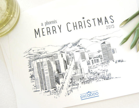 Phoenix Skyline Corporate Christmas Cards, Holiday Cards, Xmas Cards, Holiday Party, Company Cards, Law Firms (Set of 25)