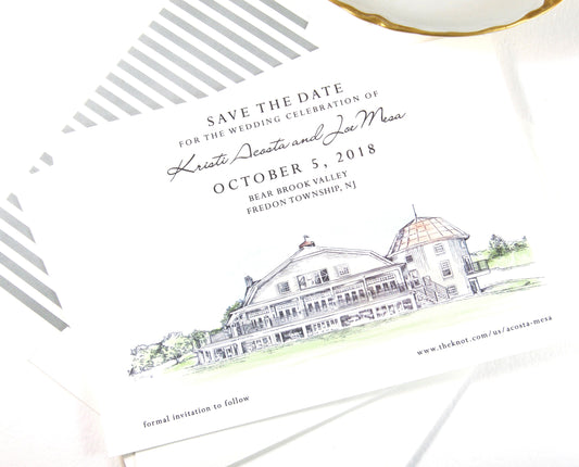 Bear Brook Valley Save the Dates, Cable Car Save the Date Cards, New Jersey Wedding, STD, Hand Drawn (set of 25 cards)