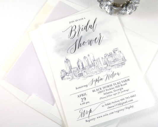 Atlanta Skyline Bridal Shower Invitations Watercolor, Atlanta Wedding, Georgia, Bridal Brunch, Bridal Luncheon (set of 25 cards & envelopes)