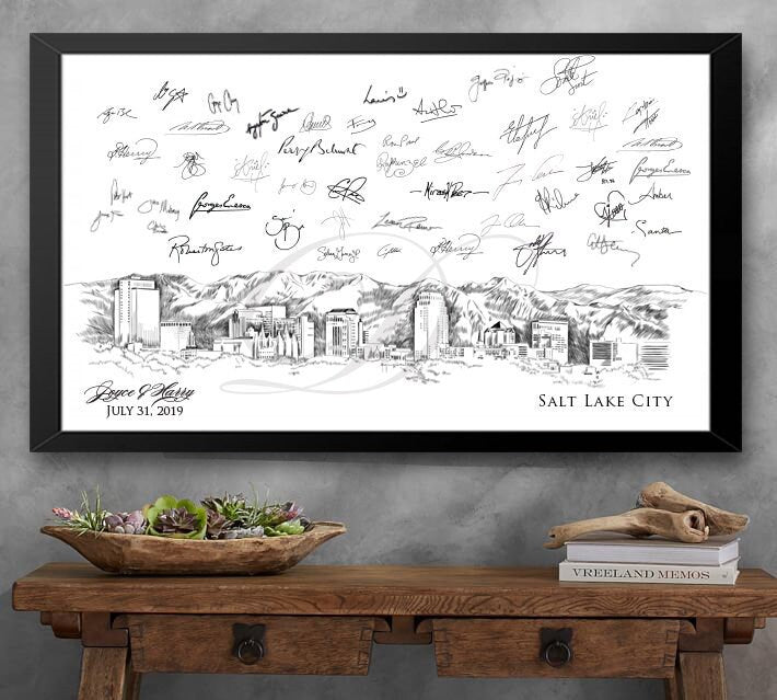 Salt Lake City Skyline Watercolor Wedding Guest Book Alternative Print, FL Skyline, Wedding, Guestbook, Bridal Shower, Utah, Family Reunion