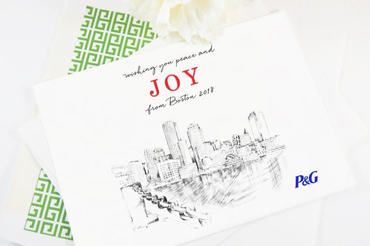 Corporate Holiday Cards Boston Skyline Water View, Christmas Cards, X-mas Cards, Holiday Party, Company Cards, Law Firms (Set of 25)