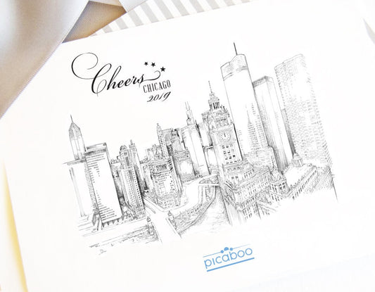 Chicago Skyline Corporate Christmas Cards, Holiday Cards, Xmas Cards, Holiday Party, Company Cards, Law Firms, Downtown  (Set of 25)