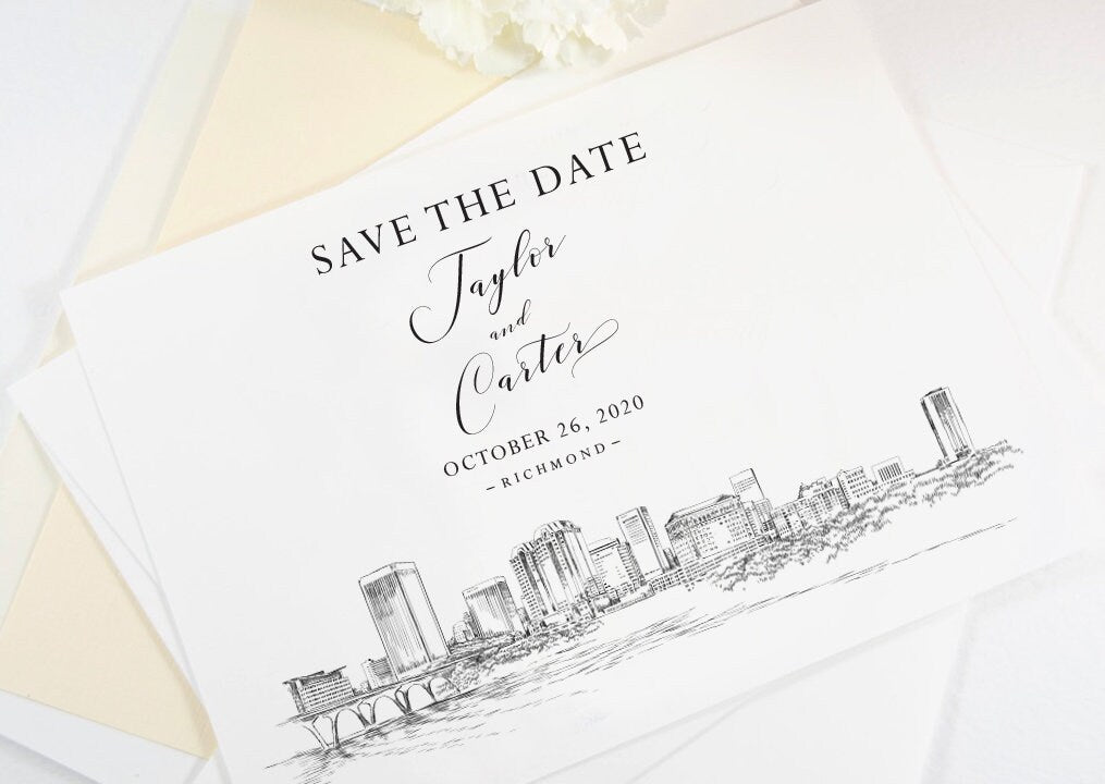Richmond Skyline Save the Dates, STD, Richmond Wedding, Save the Date Cards, Save the Date, Virginia Wedding (set of 25 cards)