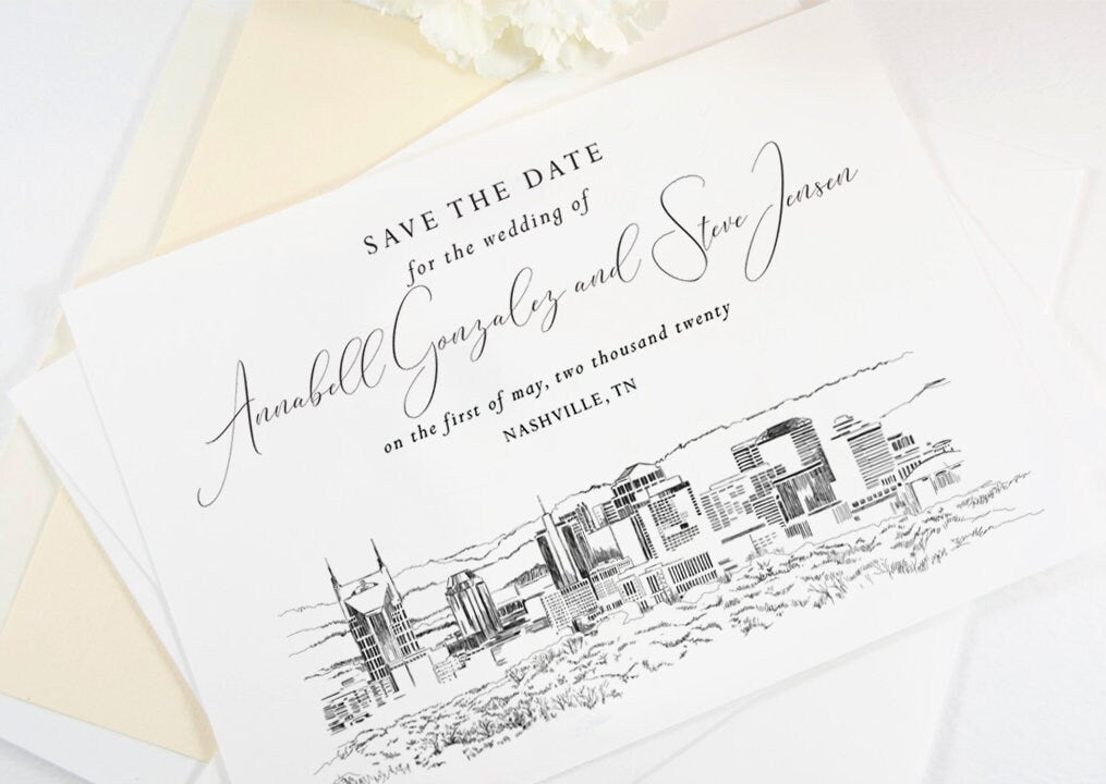 Nashville Skyline Wedding Save the Dates, STD, Save the Date Cards, Nashville Wedding, Tennessee (set of 25 cards)