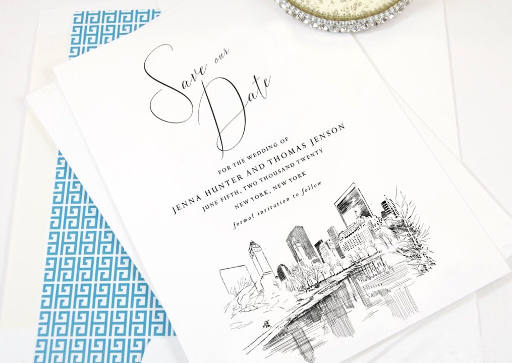 New York Save the Dates, Central Park Skyline Save the Date, NYC Save the Date Cards, NY Save the Dates, STD (set of 25 cards and envelopes)