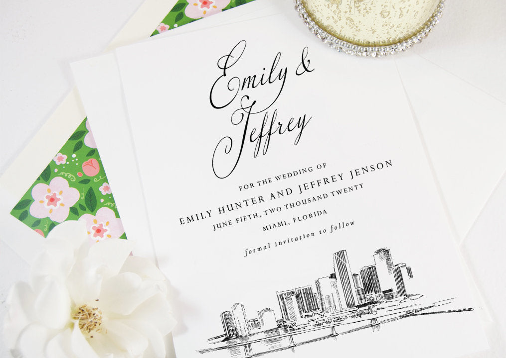 Miami Skyline Save the Dates, STD, Miami Wedding, Save the Date Cards, Florida (set of 25 cards)