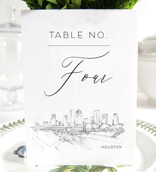 Houston Wedding Table Numbers (1-10), Texas Wedding Table Numbers, Skyline