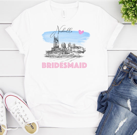 Nashville Bridesmaid Shirt, T-Shirt, Nashville, TN Water View Skyline, Bride Tee, Wedding Shirt, Bride, Bridal Shower Gift, Bachelorette