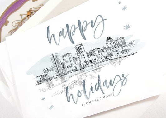 Baltimore Skyline Corporate Christmas Cards, Holiday Cards, Xmas Cards, Holiday Party, Company Cards, Law Firms, Real Estate  (Set of 25)