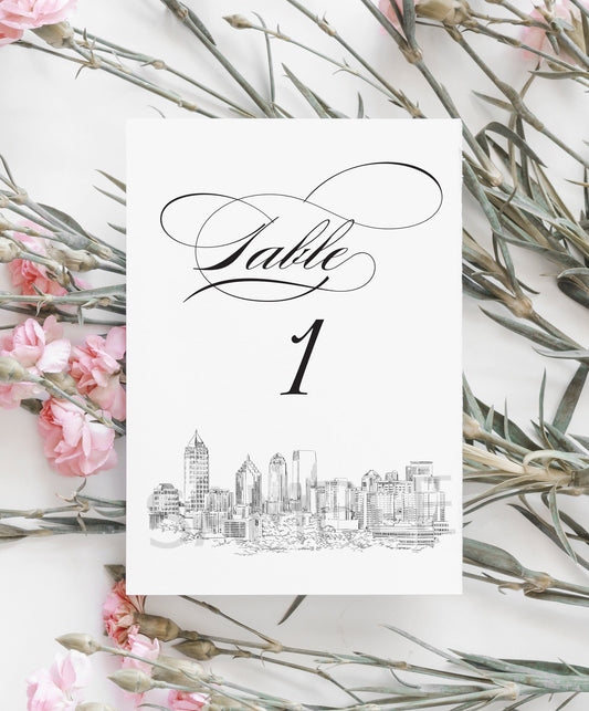 Atlanta Skyline Table Numbers, Atlanta Wedding Tables, Reception, Reserved Seating, Day of Event (1-10)