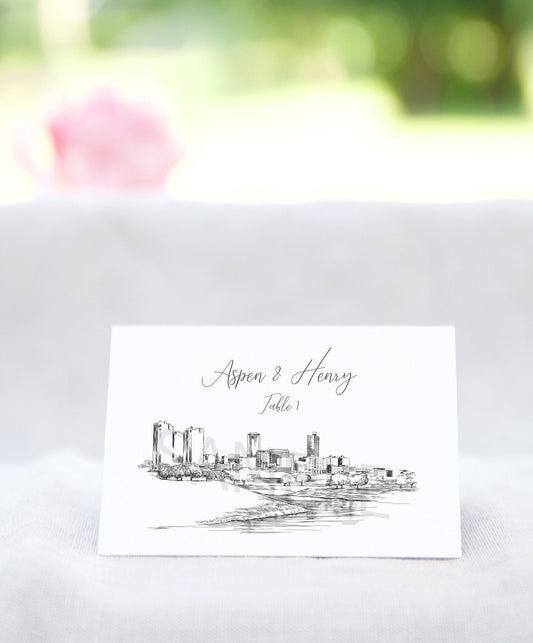 Ft Worth Place Cards Personalized with Guests Names, Placecards, Fort Worth, Texas, Escort Cards, Day of Event (Sold in sets of 25 Cards)