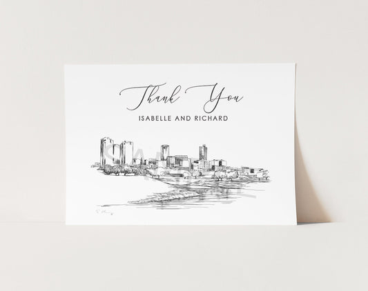 Ft Worth, TX Skyline Thank You Cards, Personal Note Cards, Bridal Shower, Real Estate Agent, Corporate Thank you Cards (set of 25 cards)