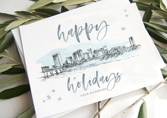Richmond, VA Skyline Corporate Christmas Cards, Holiday Cards, Xmas Cards, Holiday Party, Company Cards, Law Firms, Real Estate (Set of 25)
