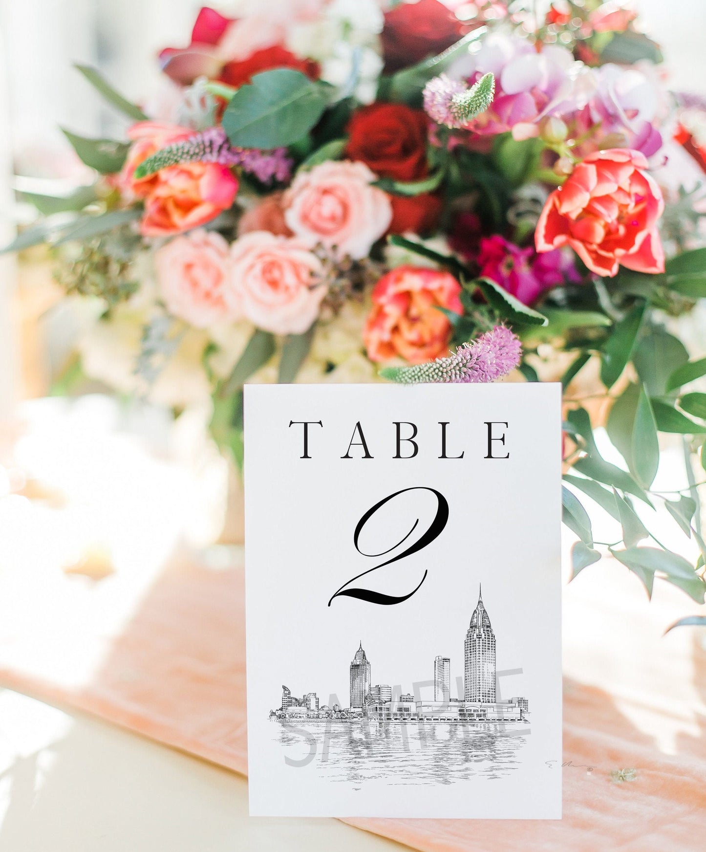 Mobile, AL Skyline Table Numbers, Alabama, Wedding Tables, Day of Event, Reserved Seating, Reception (1-10)