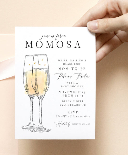 Baby Shower Invitations, Momosa, Champagne, girl, boy, invite, baby, pink, blue, baby card, Cards, (Set of 25)