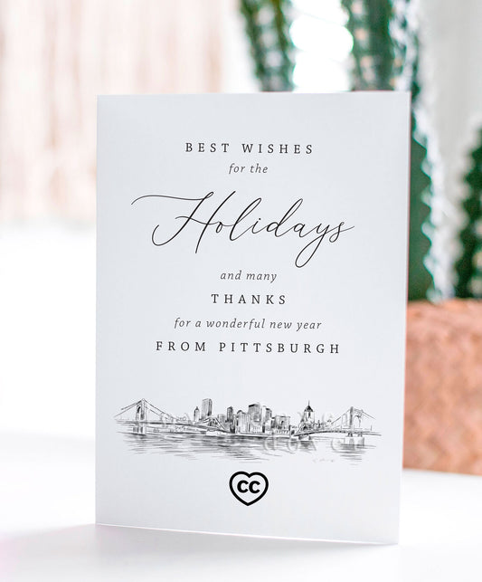 Pittsburgh City Skyline Corporate Christmas Cards, pa, Holiday Cards, Xmas Cards, Holiday, Company Cards, Law Firms, Real Estate -Set of 25