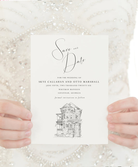 Whitman Mansion Savannah Save the Date Cards, Wedding Save the Dates, STD, Savannah Weddings, GA, Venue (set of 25 cards and envelopes)
