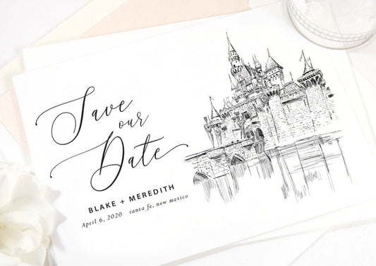 Disneyland Castle Save the Dates, Save the Date Cards Fairytale Wedding, Cinderellas's Castle Castle California, STD (set of 25 cards)