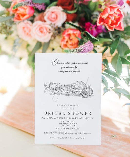 Bridal Shower Invitations, Cinderellas Carriage, Invite, Wedding, fairytale, Bridal Luncheon, Invite, Unique, bridal shower, invitation