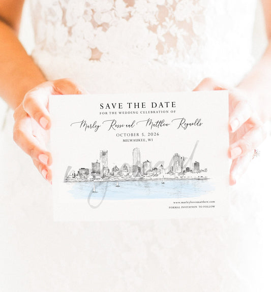 Milwaukee Save the Dates, Save the Date Cards, STD, Milwaukee Wedding, Wisconsin, WI, Weddings (set of 25 cards and white envelopes)