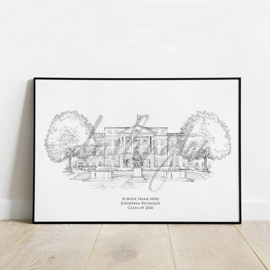 Indiana Campus Art, University Fine Art Prints, IN, Colleges, Alumni Gift, Graduation Gift, Hand Drawn, Watercolor Paper, Signed Art