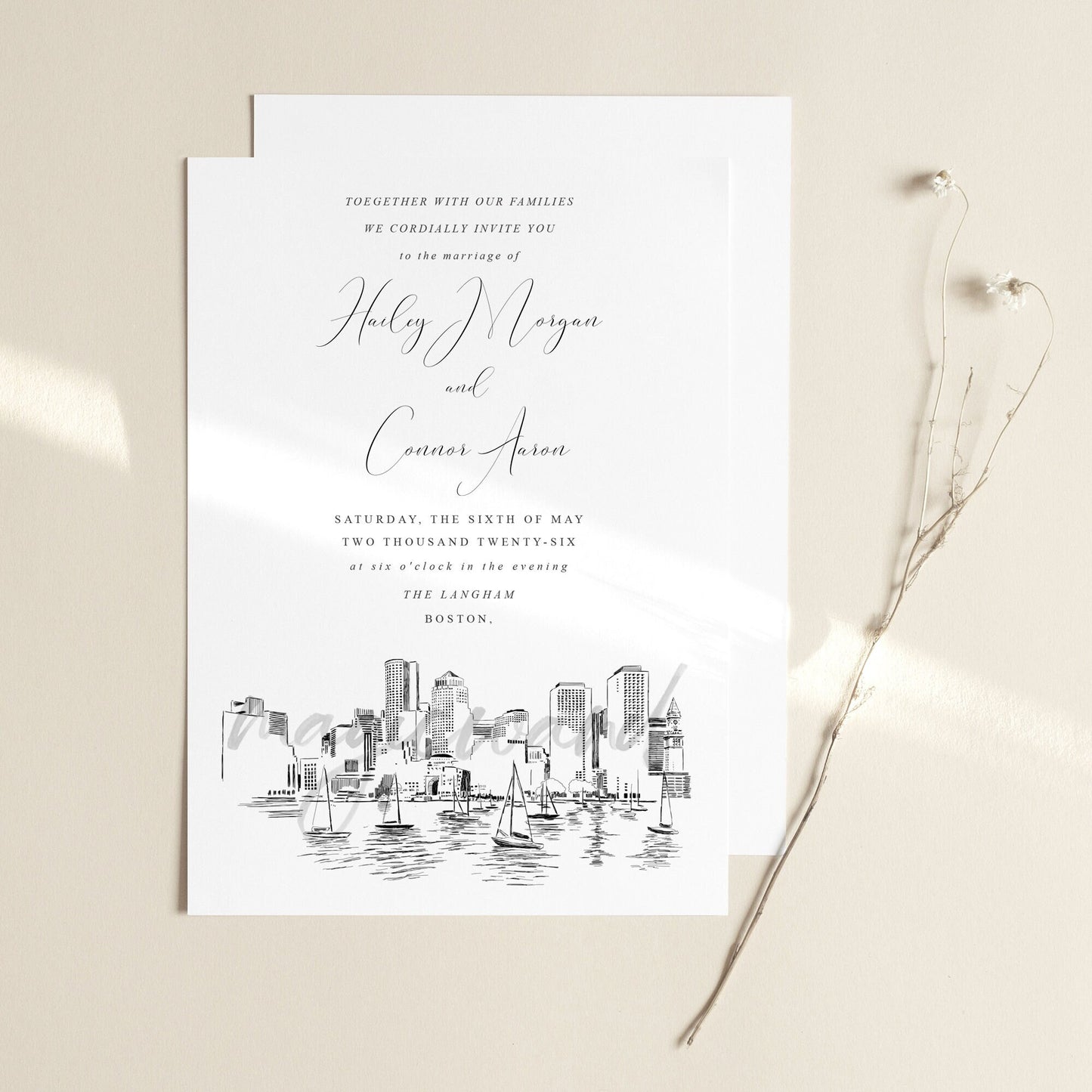Boston Wedding Invitations, Skyline Boston Harbor, Weddings, Invitation, Boston Wedding (Set of 10 Online RSVP Card & Invitations)