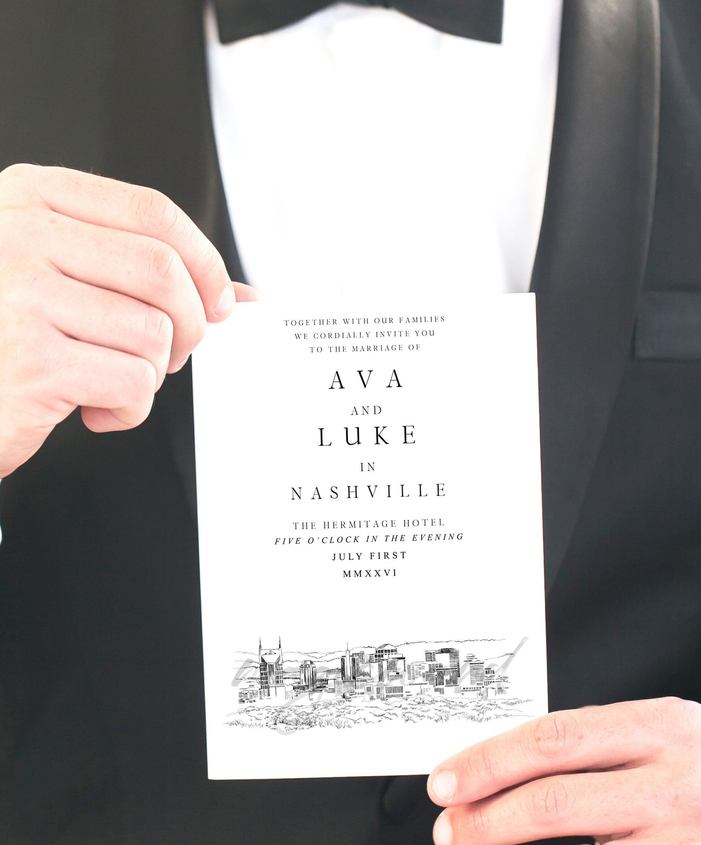 Nashville Wedding Invitations, Nashville Skyline, Wedding Invitation, Nashville Wedding, TN (Set of 10 Online RSVP Card & Invitations)