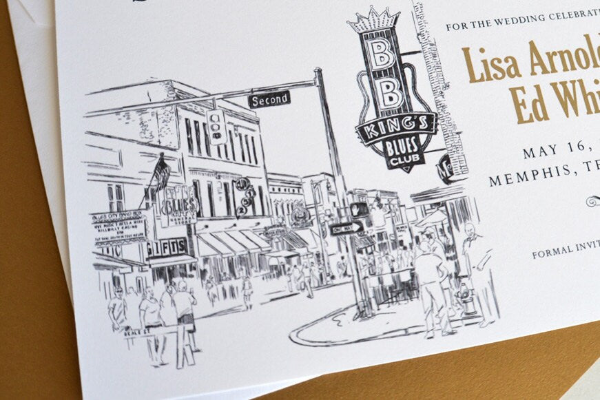 Memphis, Tennesse Skyline Save the Date Cards - Beale Street (set of 25 cards)