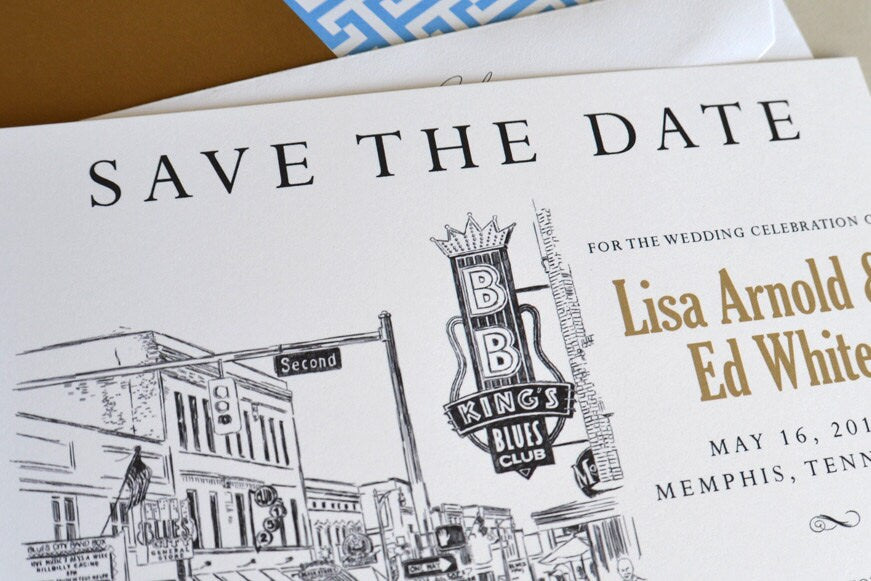 Memphis, Tennesse Skyline Save the Date Cards - Beale Street (set of 25 cards)