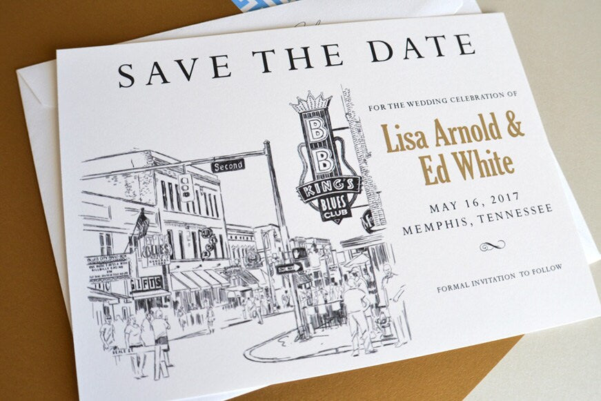 Memphis, Tennesse Skyline Save the Date Cards - Beale Street (set of 25 cards)